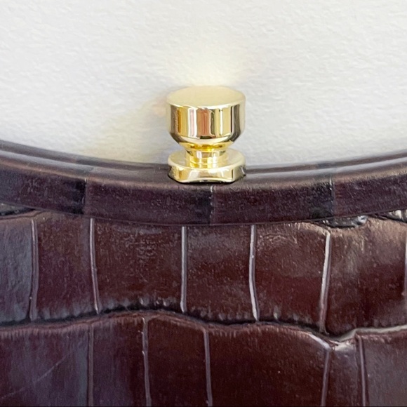 Brown Genuine Leather Croc Emboss Design Hand Held Clutch Chic Classic - Picture 13 of 15